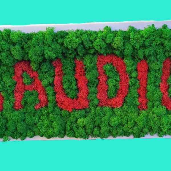 Tablou personalizat cu nume, decorat cu licheni stabilizați